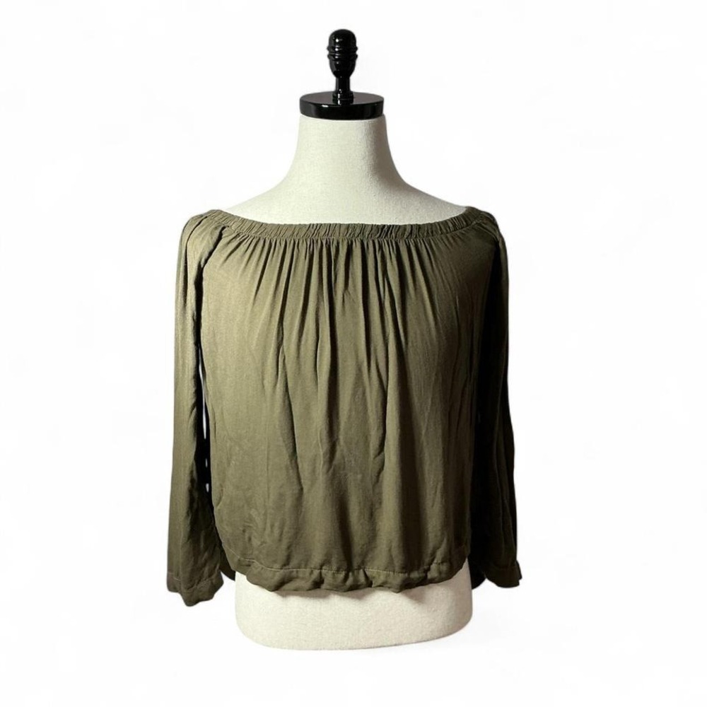Cloth‎ & Stone Olive Green Off Shoulder Long Sleeve Blouse Top Cottagecore